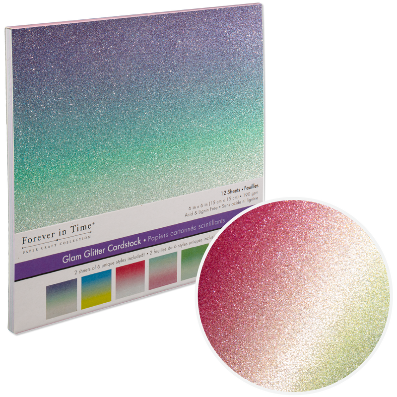 Gray MultiCraft Scrapbook Paper: Glam Glitter Cardstock-Ombre Pastel 15.2x15.2cm, 190gsm, 6 Colours (12 Sheets) Paper Craft