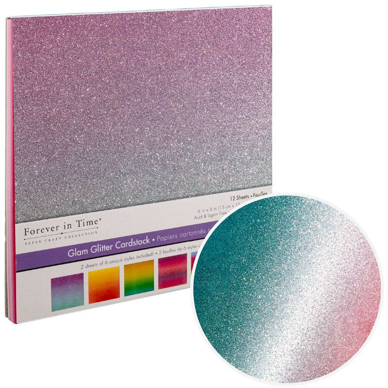 Rosy Brown MultiCraft Scrapbook Paper: Glam Glitter Cardstock-Ombre Brights 15.2x15.2cm, 190gsm, 6 Colours (12 Sheets) Paper Craft