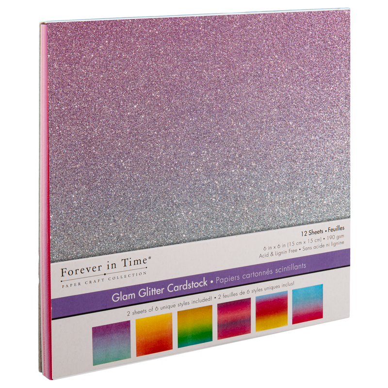 Rosy Brown MultiCraft Scrapbook Paper: Glam Glitter Cardstock-Ombre Brights 15.2x15.2cm, 190gsm, 6 Colours (12 Sheets) Paper Craft