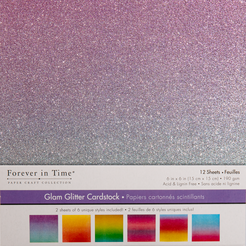 Rosy Brown MultiCraft Scrapbook Paper: Glam Glitter Cardstock-Ombre Brights 15.2x15.2cm, 190gsm, 6 Colours (12 Sheets) Paper Craft