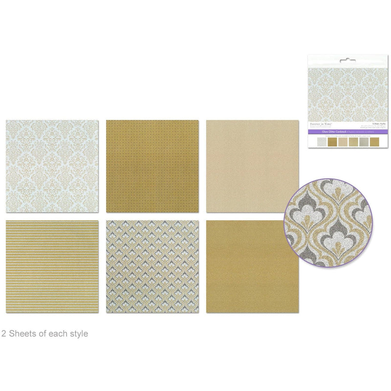 Tan MultiCraft Scrapbook Paper: Glam Glitter Cardstock-Gold Medley 15.2x15.2cm, 190gsm, 6 Colours (12 Sheets) Paper Craft