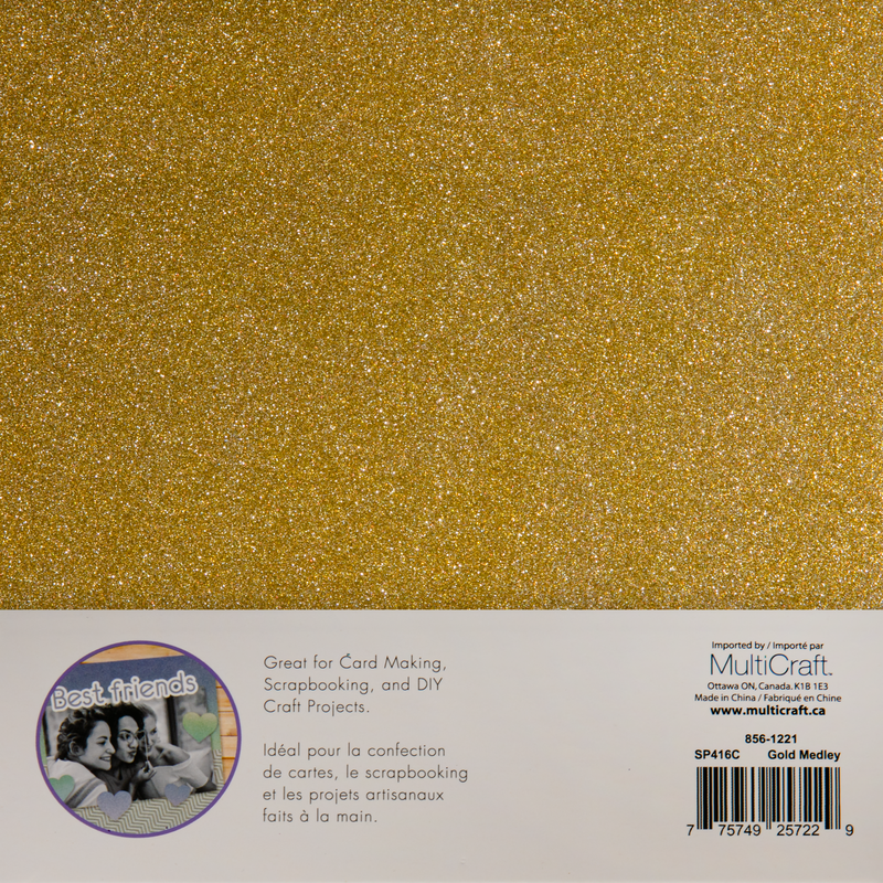 Sienna MultiCraft Scrapbook Paper: Glam Glitter Cardstock-Gold Medley 15.2x15.2cm, 190gsm, 6 Colours (12 Sheets) Paper Craft