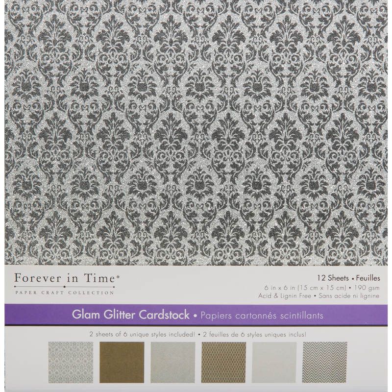 Gray MultiCraft Scrapbook Paper: Glam Glitter Cardstock-Silver Medley 15.2x15.2cm, 190gsm, 6 Colours (12 Sheets) Paper Craft