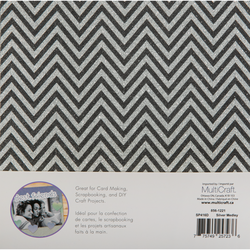 Gray MultiCraft Scrapbook Paper: Glam Glitter Cardstock-Silver Medley 15.2x15.2cm, 190gsm, 6 Colours (12 Sheets) Paper Craft