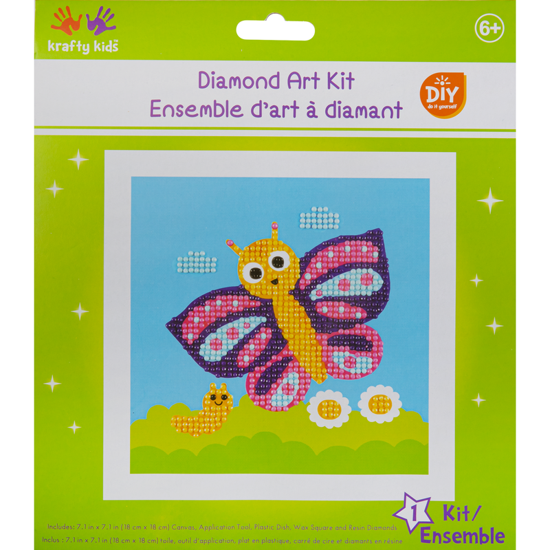 Yellow Green MultiCraft Krafty Kids Kit: DIY Diamond Art Kit-Butterfly Adult Craft Kit