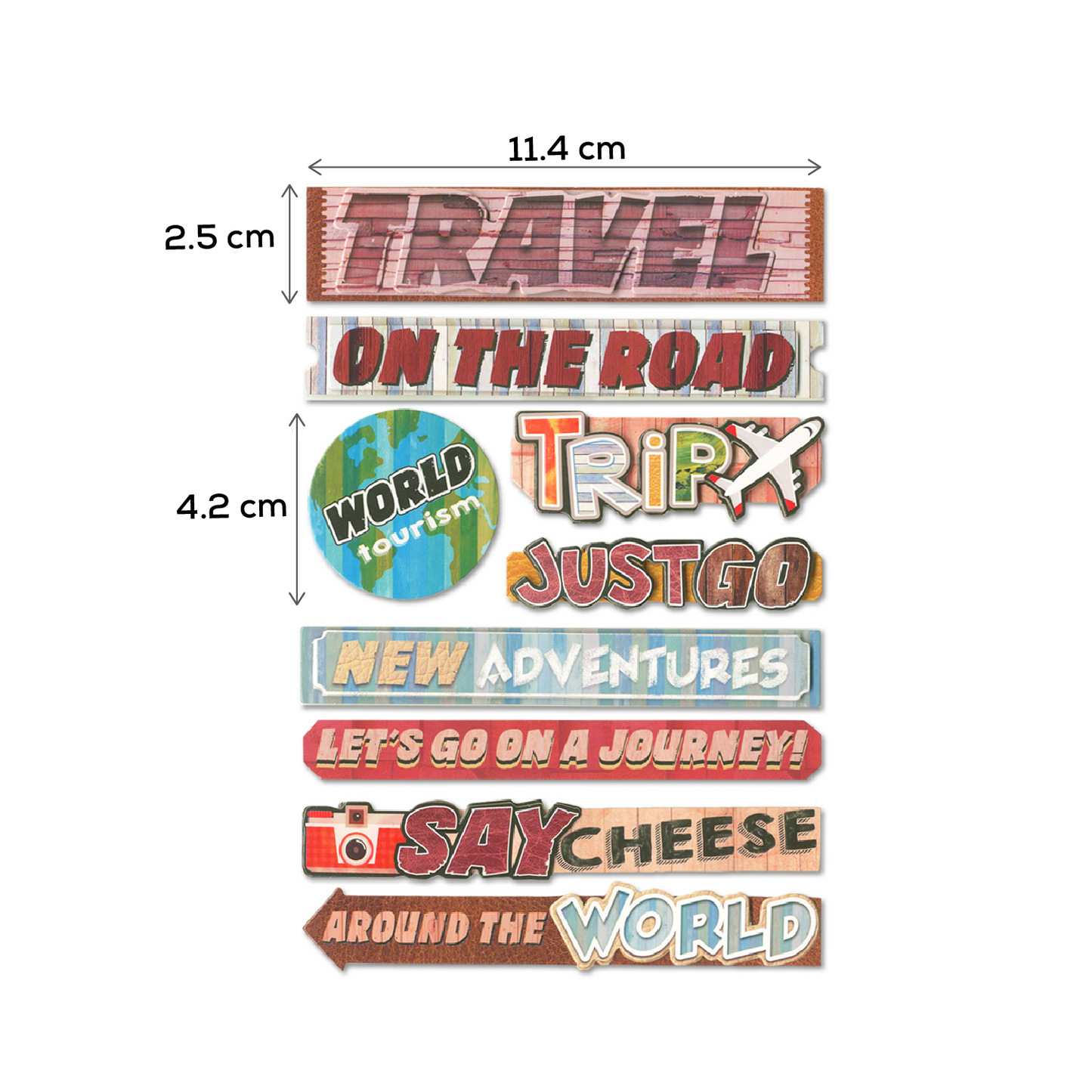 Gray MultiCraft Handmade Stickers: 3D Chipboard Sentiments-Travel 12.5x18.5cm Paper Craft