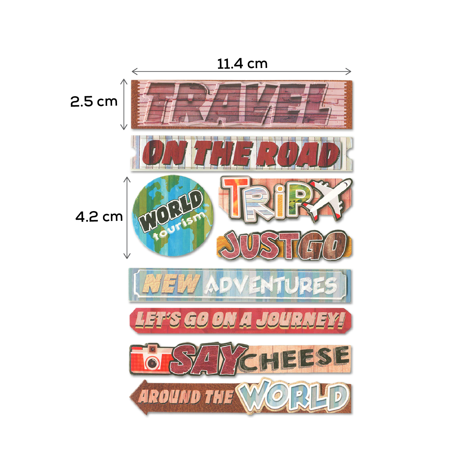 Gray MultiCraft Handmade Stickers: 3D Chipboard Sentiments-Travel 12.5x18.5cm Paper Craft