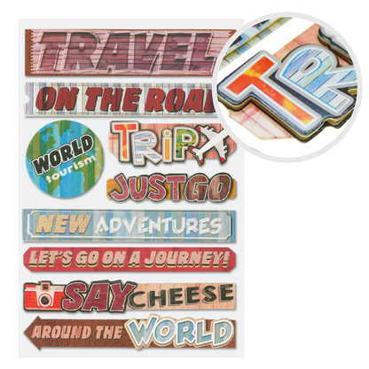 Light Gray MultiCraft Handmade Stickers: 3D Chipboard Sentiments-Travel 12.5x18.5cm Paper Craft