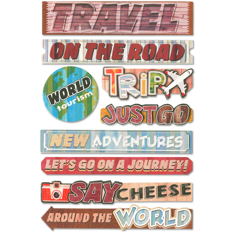 Gray MultiCraft Handmade Stickers: 3D Chipboard Sentiments-Travel 12.5x18.5cm Paper Craft