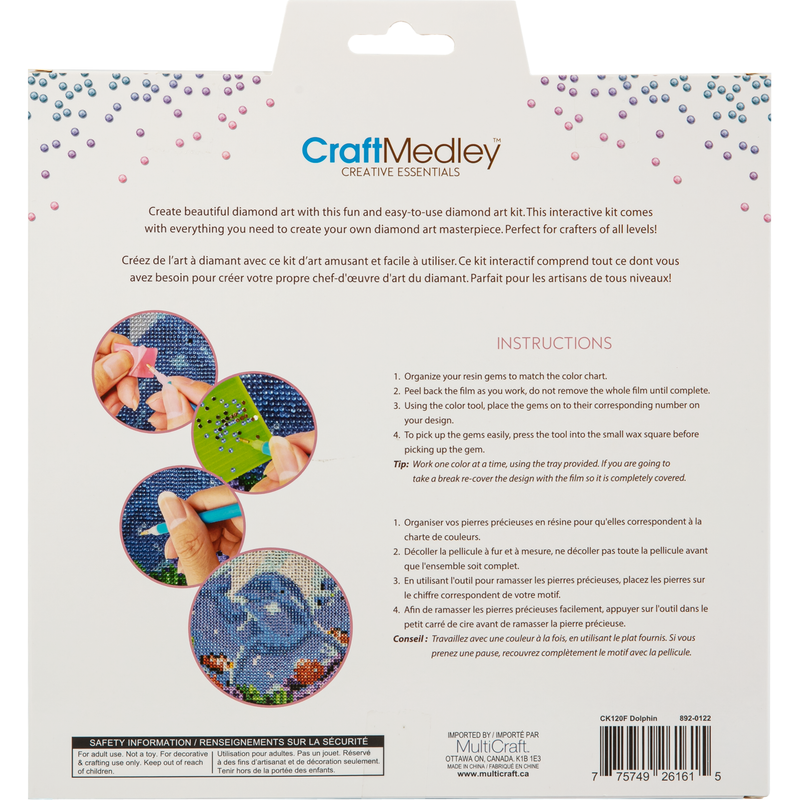 Light Gray MultiCraft Craft Medley Kit: DIY Diamond Painting Kit-Dolphin Adult Craft Kit