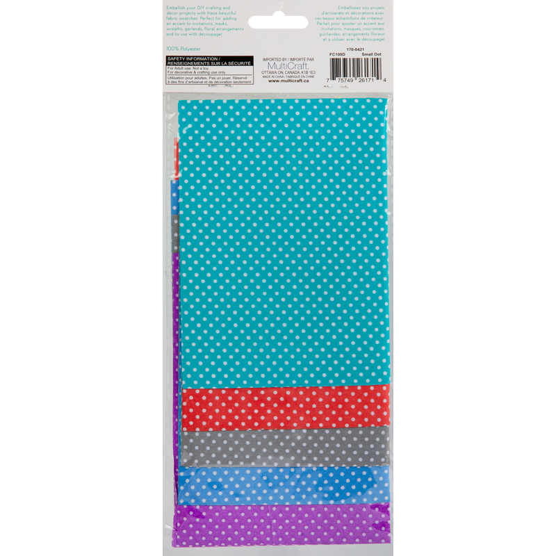 Gray MultiCraft Fabric Designer Swatches-Small Dot 10ct, A5, 15.24x21cm, 2x5 Colour (10 Pieces) Craft Basics