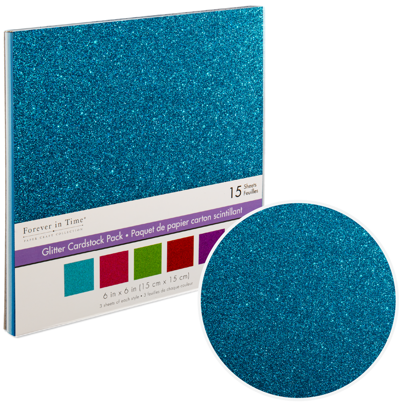 Dark Cyan MultiCraft Cardstock: Glitter Effects-Glimmer Glam 15.2x15.2cm, 3x5 Styles (15 Pieces) Paper Craft