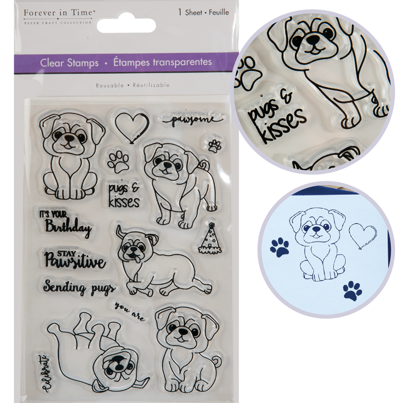 Gray MultiCraft Clear Reusable Stamps-Pugs & Kisses 10.92x16cm Stamping