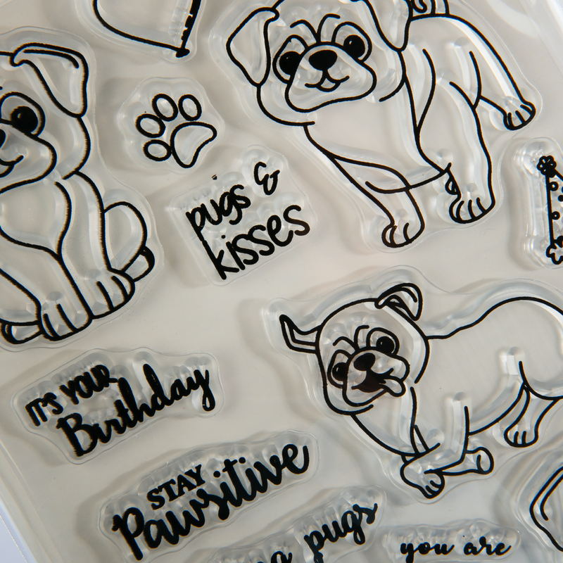 Dark Gray MultiCraft Clear Reusable Stamps-Pugs & Kisses 10.92x16cm Stamping