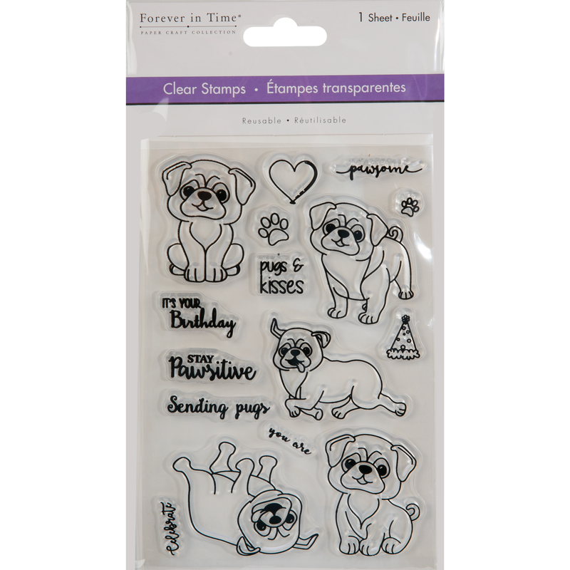 Gray MultiCraft Clear Reusable Stamps-Pugs & Kisses 10.92x16cm Stamping