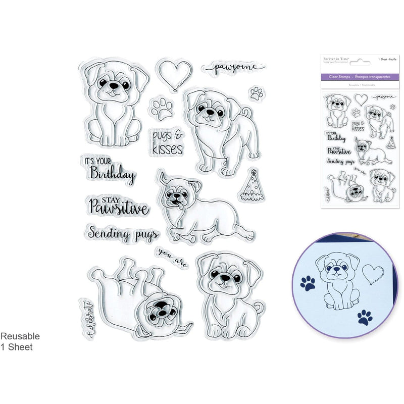 Lavender MultiCraft Clear Reusable Stamps-Pugs & Kisses 10.92x16cm Stamping