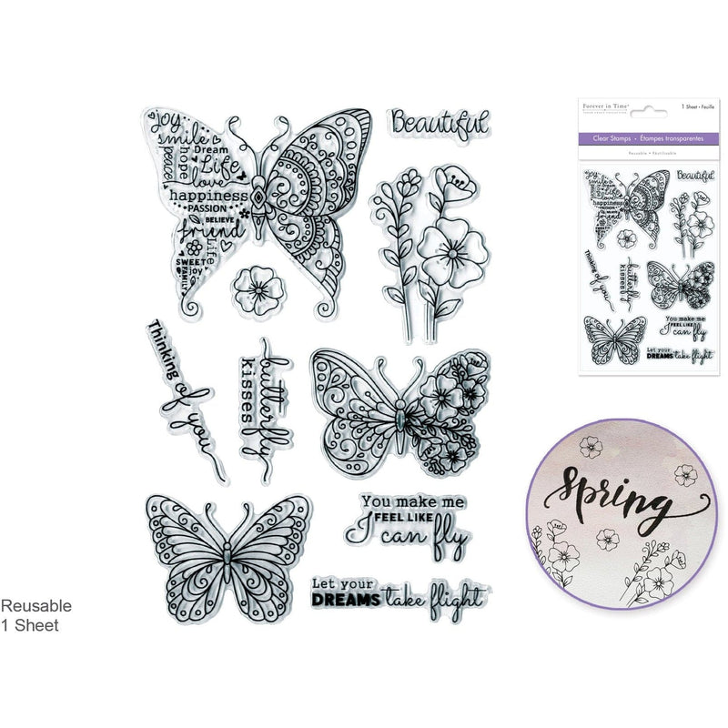 Light Gray MultiCraft Clear Reusable Stamps-Butterfly Kisses 10.92x16cm Stamping