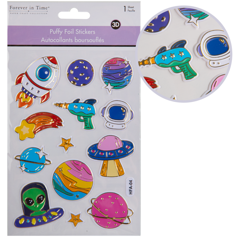 Gray MultiCraft Paper Craft Stickers: Foil Puffy-Outer Space 10.9x15.5cm Paper Craft