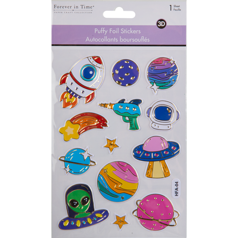 Gray MultiCraft Paper Craft Stickers: Foil Puffy-Outer Space 10.9x15.5cm Paper Craft