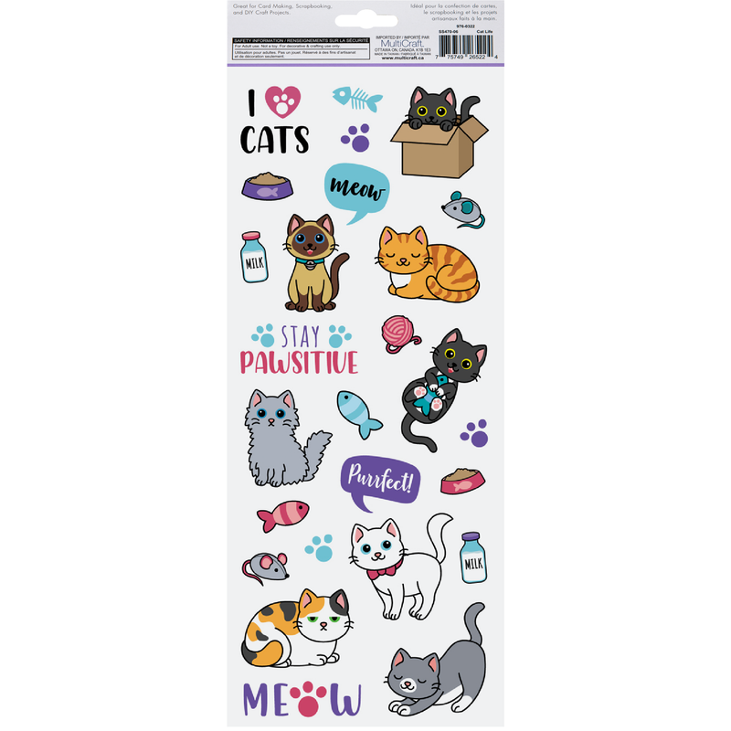 Dark Slate Gray MultiCraft Paper Craft Sticker: Classic Themes 'Clear' Photo Safe-Cat Life 12.7x30.5cm Paper Craft