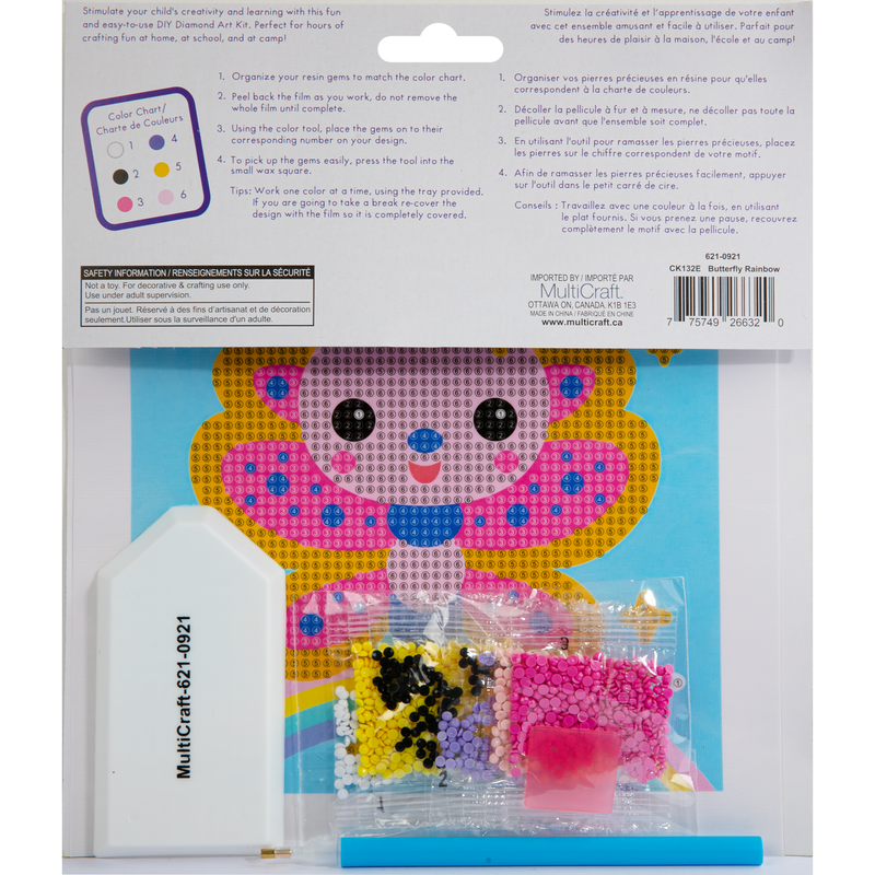 Light Gray MultiCraft Krafty Kids Kit: DIY Diamond Art Kit-Butterfly Rainbow Adult Craft Kit