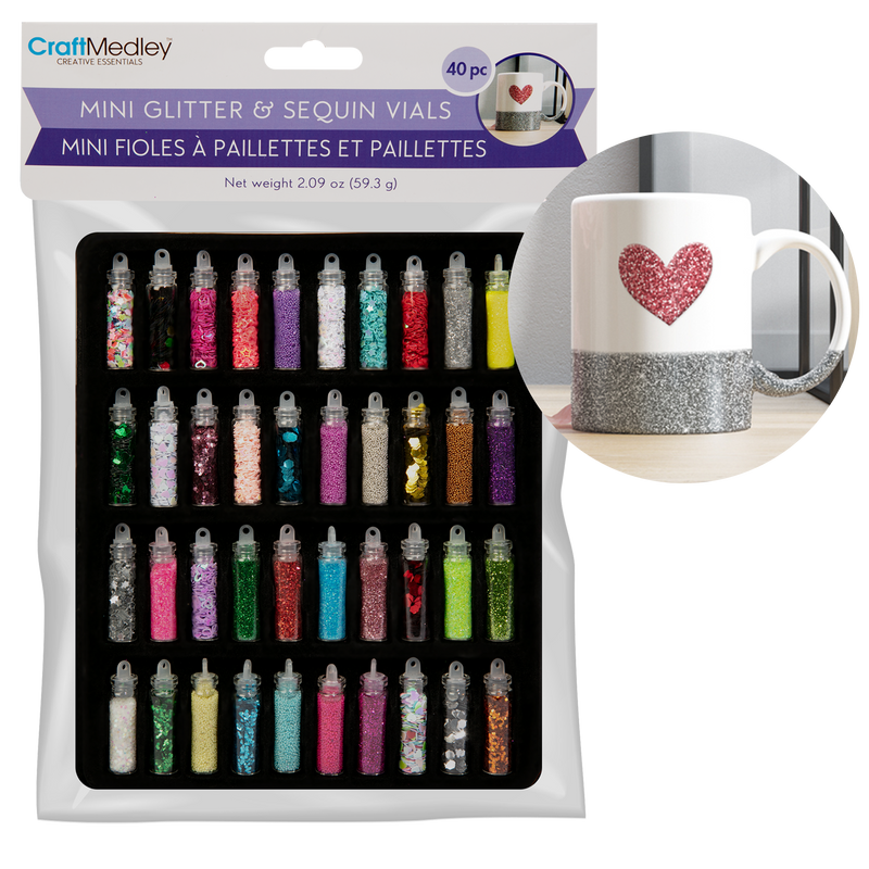 Gray MultiCraft Craft Medley: Mini Glitter & Sequin Vials-Assorted Colours (40 Pieces) Craft Basics