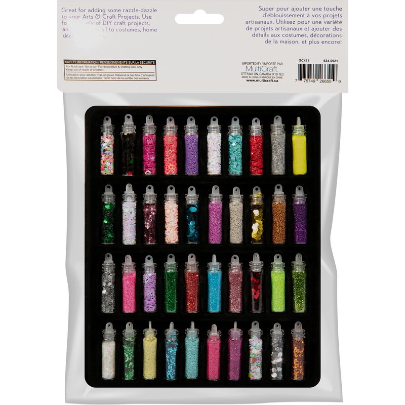 Black MultiCraft Craft Medley: Mini Glitter & Sequin Vials-Assorted Colours (40 Pieces) Craft Basics