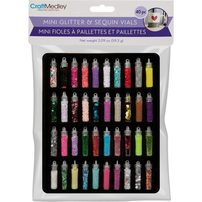 Light Gray MultiCraft Craft Medley: Mini Glitter & Sequin Vials-Assorted Colours (40 Pieces) Craft Basics