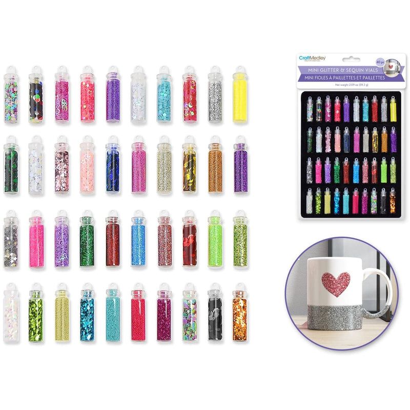 Light Gray MultiCraft Craft Medley: Mini Glitter & Sequin Vials-Assorted Colours (40 Pieces) Craft Basics