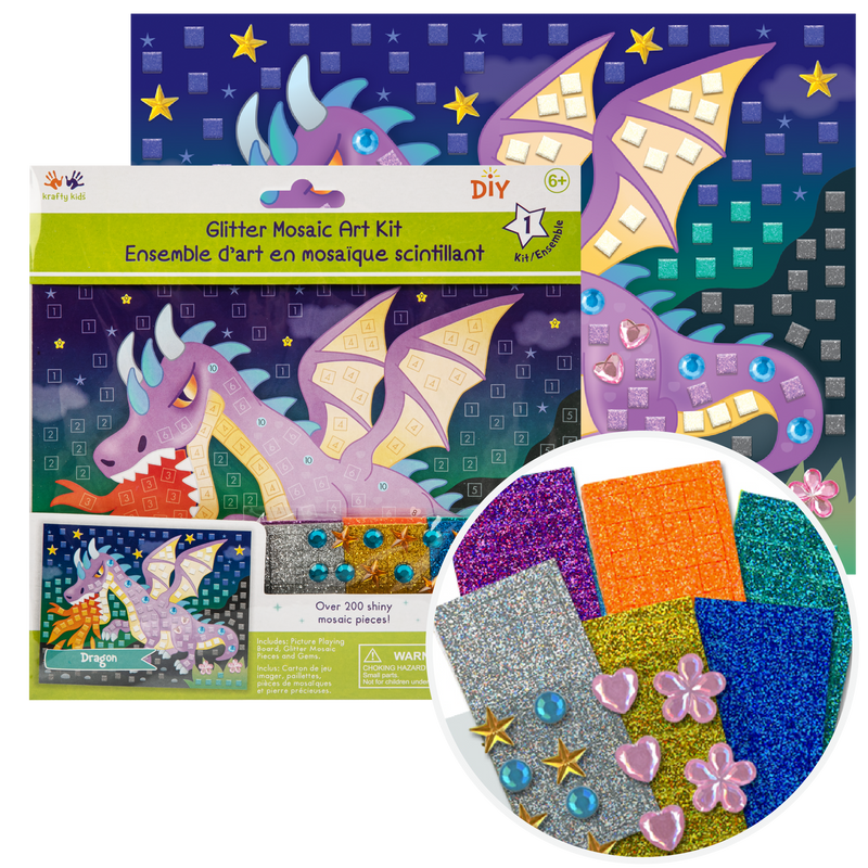 Midnight Blue MultiCraft Krafty Kids Kit: DIY Glitter Mosaic Art Kit With Gems-Dragon Craft Basics