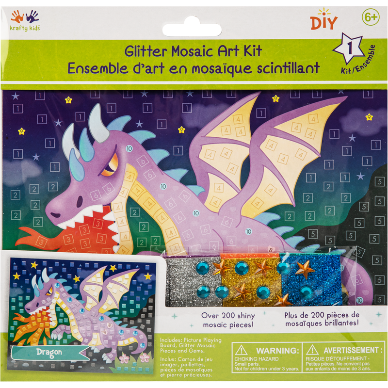 Dark Slate Gray MultiCraft Krafty Kids Kit: DIY Glitter Mosaic Art Kit With Gems-Dragon Craft Basics