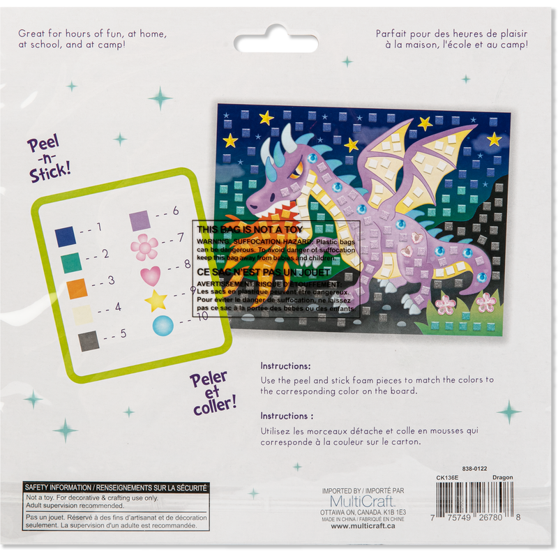 Light Gray MultiCraft Krafty Kids Kit: DIY Glitter Mosaic Art Kit With Gems-Dragon Craft Basics