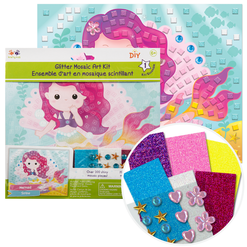 Light Gray MultiCraft Krafty Kids Kit: DIY Glitter Mosaic Art Kit With Gems-Mermaid Craft Basics