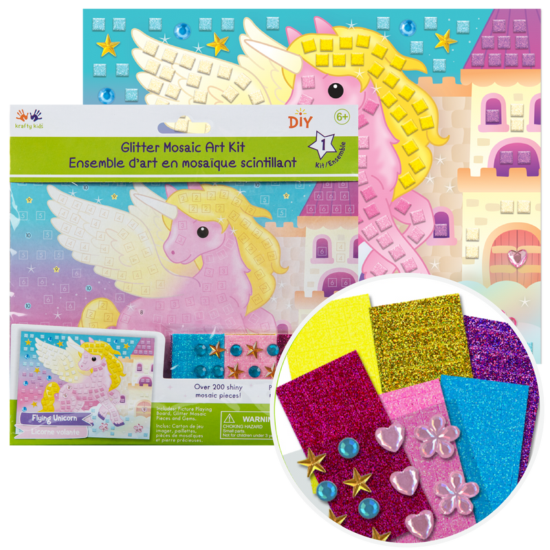 Light Gray MultiCraft Krafty Kids Kit: DIY Glitter Mosaic Art Kit With Gems-Flying Unicorn Craft Basics