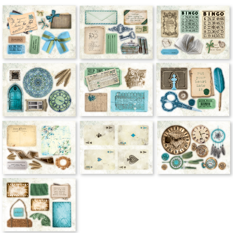 Antique White MultiCraft Die Cut Pads-Turquoise 10.4x14.7cm, 2x10 Designs (20 Sheets) Paper Craft