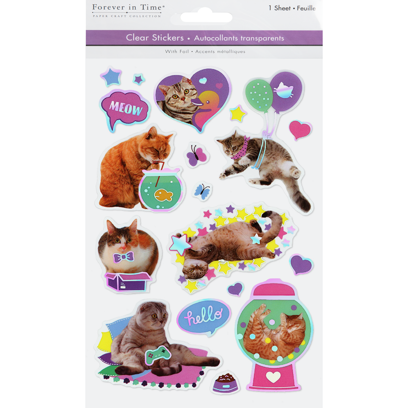 Lavender MultiCraft Paper Craft Sticker: Foil Accents Clear-Cat Fun 14x21cm Paper Craft