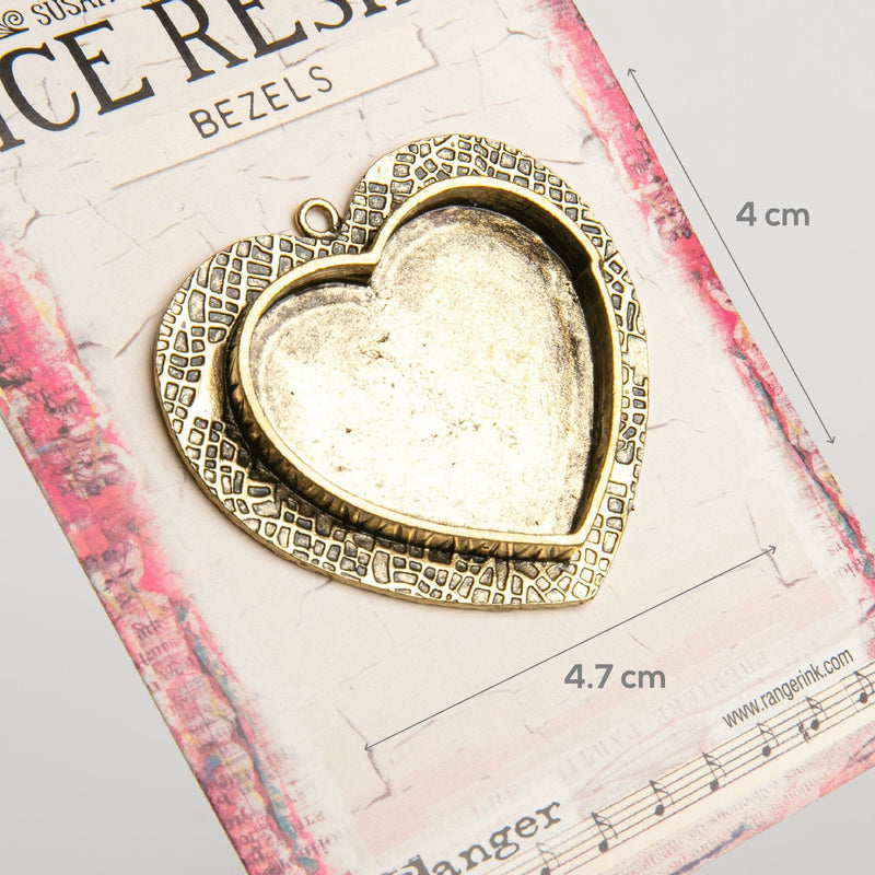 Rosy Brown Ice Resin Milan Bezels Closed Back Large Heart - Antique Bronze Resin Jewelry Making