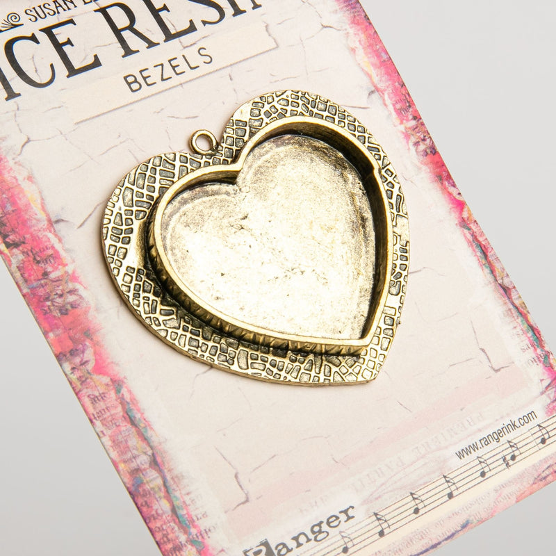 Rosy Brown Ice Resin Milan Bezels Closed Back Large Heart - Antique Bronze Resin Jewelry Making