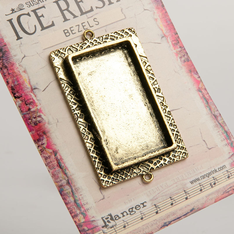 Beige Ice Resin Milan Bezels Closed Back Rectangle Large - Antique Bronze Resin Jewelry Making