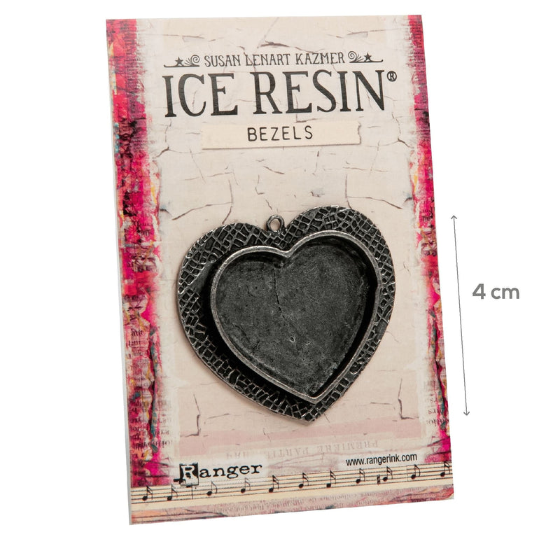 Dark Slate Gray Ice Resin Milan Bezels Closed Back Heart Large - Antique Silver Resin Jewelry Making