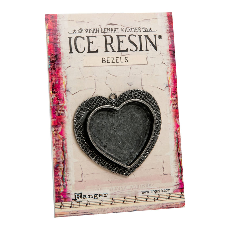 Dark Slate Gray Ice Resin Milan Bezels Closed Back Heart Large - Antique Silver Resin Jewelry Making