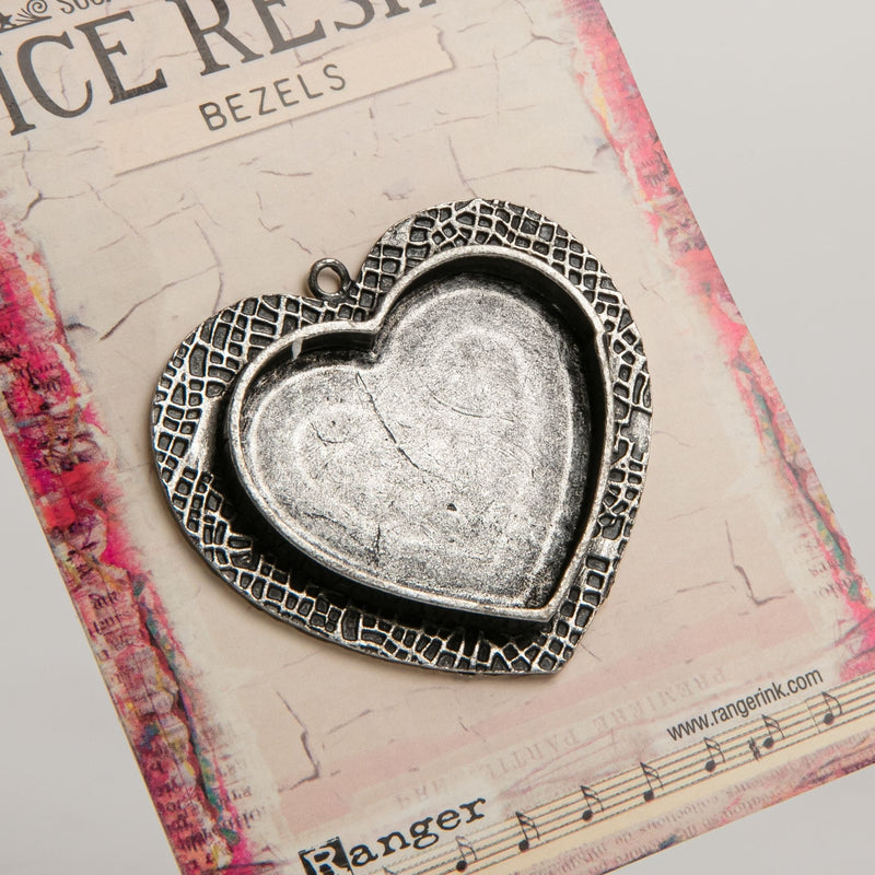 Black Ice Resin Milan Bezels Closed Back Heart Large - Antique Silver Resin Jewelry Making