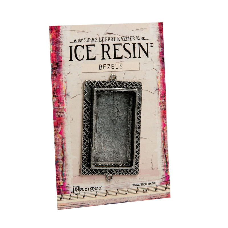 Dim Gray Ice Resin Milan Bezels Closed Back Rectangle Large - Antique Silver Resin Jewelry Making