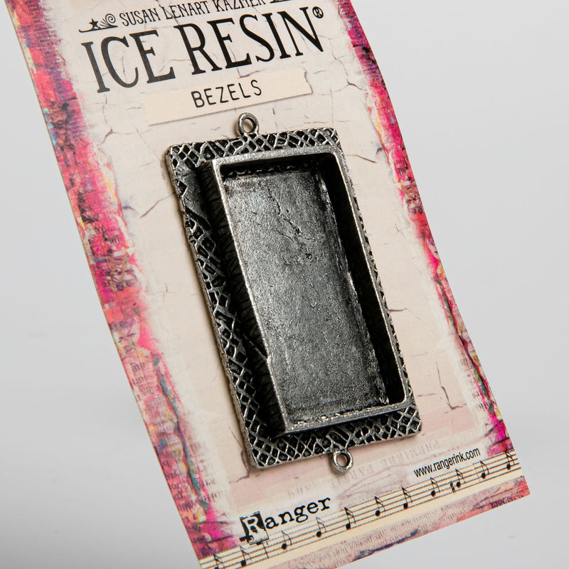 Black Ice Resin Milan Bezels Closed Back Rectangle Large - Antique Silver Resin Jewelry Making