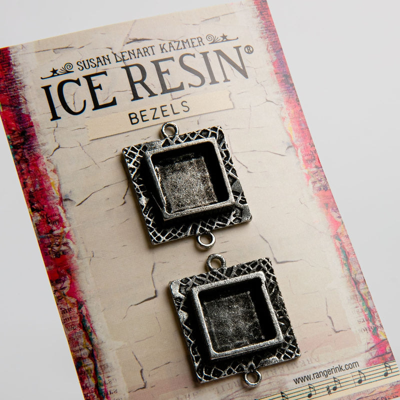 Black Ice Resin Milan Bezels Closed Back Square Small - Antique Silver Resin Jewelry Making