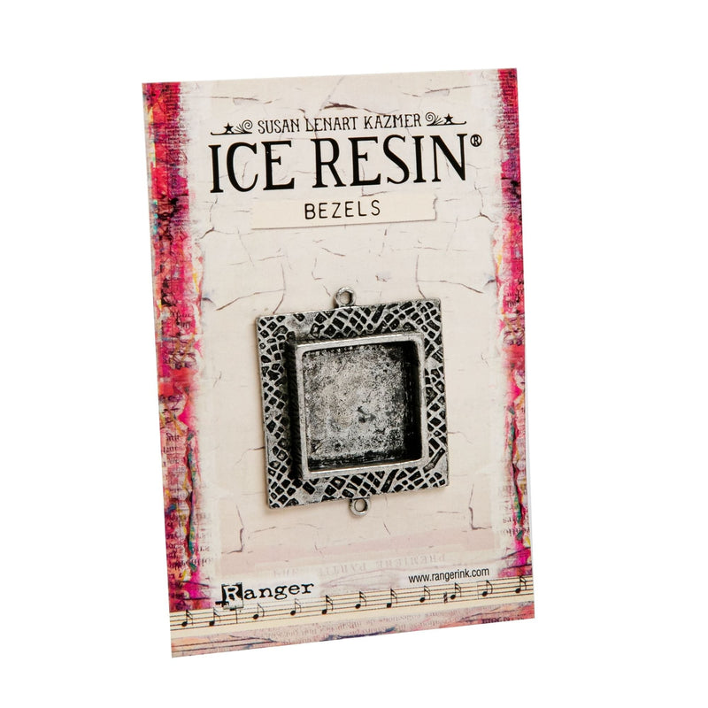 Light Gray Ice Resin Milan Bezels Closed Back Square Medium - Antique Silver Resin Jewelry Making