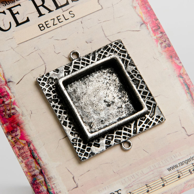 Black Ice Resin Milan Bezels Closed Back Square Medium - Antique Silver Resin Jewelry Making