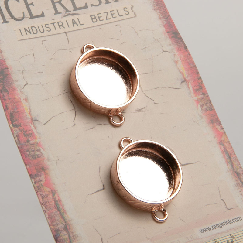 Dark Olive Green Ice Resin Industrial Bezel Collection - Rose Gold Circles - Small 2 pieces Resin Jewelry Making