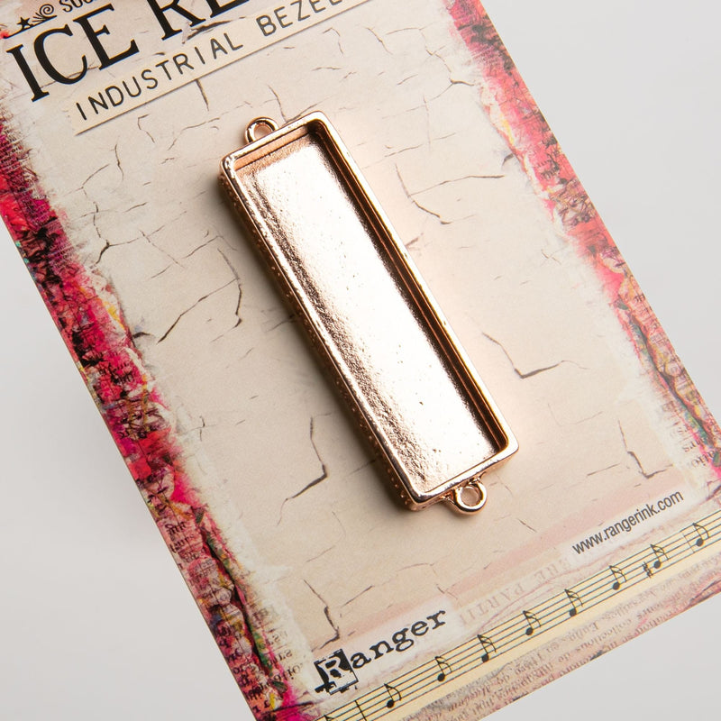 Floral White Ice Resin Industrial Bezel Collection   Rose Gold Rectangle-Medium Resin Jewelry Making