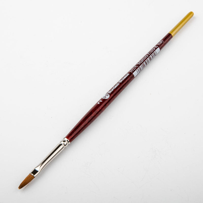 Brown Borciani Series 102/c Kolinsky Sable Cats Tongue Nickel Plated Brass Ferrule Short Handle Professional Artist Paint Brush Size 2 Paint Brushes